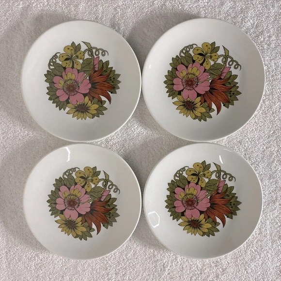 Vintage Ridgway Ironstone Kyoto Flower Pattern  Side Snack Plates x4 - Picture 1 of 11